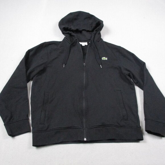 Lacoste Sport Jacket Mens Large Black 4 Lightweight Bi Material Hoodie Full Zip - Picture 1 of 9